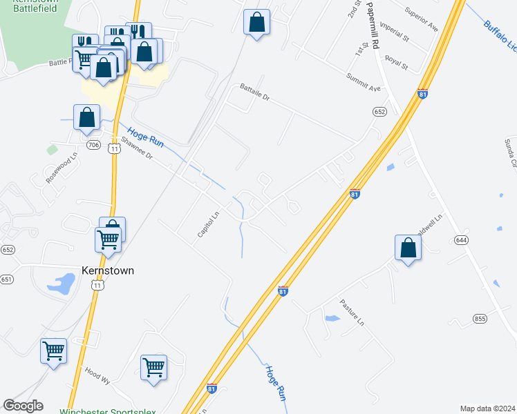 map of restaurants, bars, coffee shops, grocery stores, and more near 3078 Shawnee Drive in Winchester