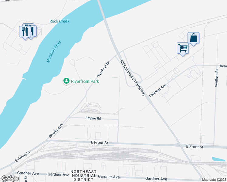 map of restaurants, bars, coffee shops, grocery stores, and more near 1600 North Jackson Avenue in Kansas City