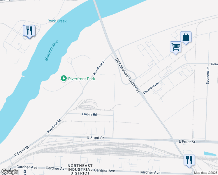 map of restaurants, bars, coffee shops, grocery stores, and more near 1600 North Jackson Avenue in Kansas City