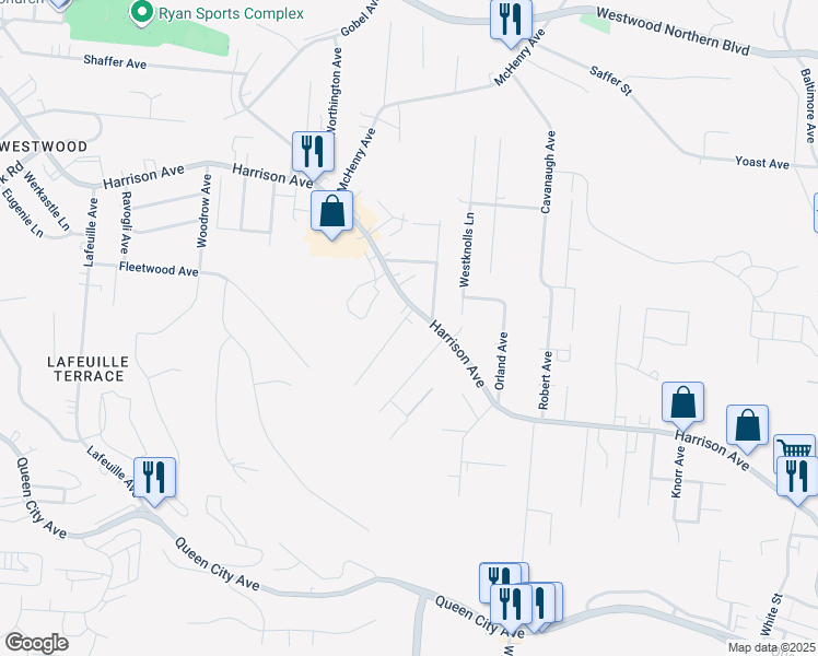 map of restaurants, bars, coffee shops, grocery stores, and more near 2680 Cora Avenue in Cincinnati