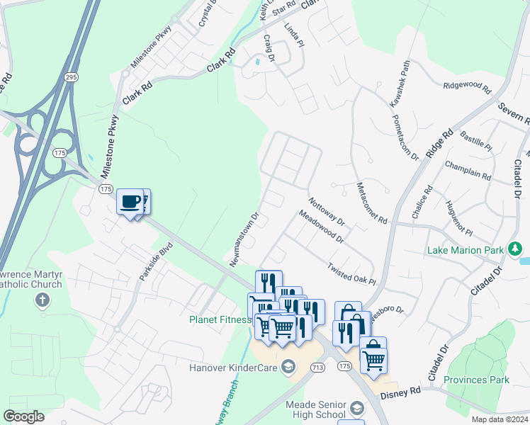 map of restaurants, bars, coffee shops, grocery stores, and more near 2643 Hardaway Circle in Hanover