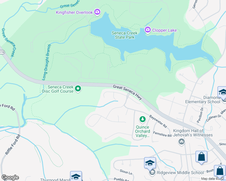 map of restaurants, bars, coffee shops, grocery stores, and more near 12329 Morning Light Terrace in Gaithersburg