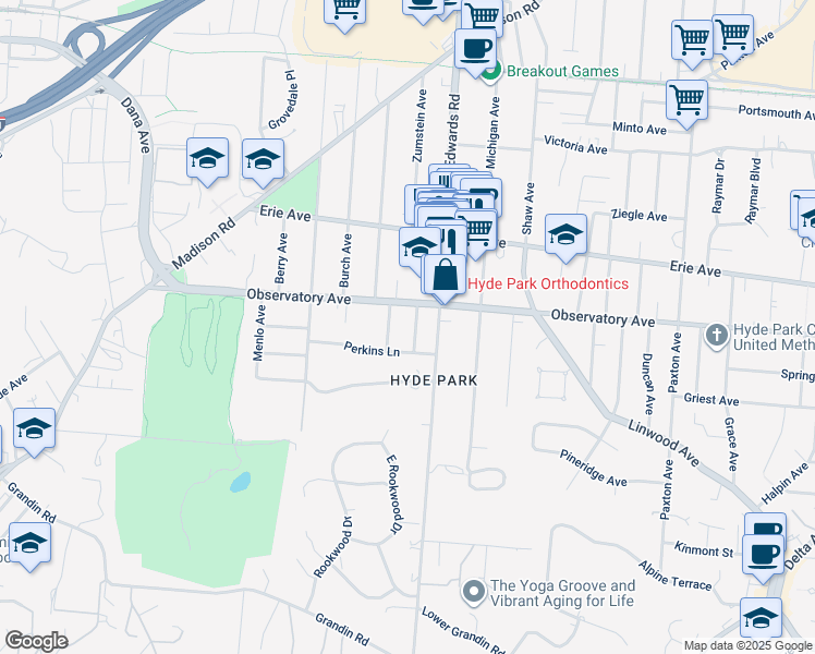 map of restaurants, bars, coffee shops, grocery stores, and more near 3305 Westside Avenue in Cincinnati
