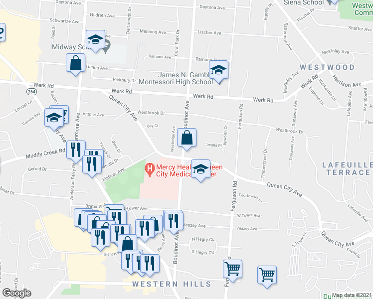 map of restaurants, bars, coffee shops, grocery stores, and more near in Cincinnati