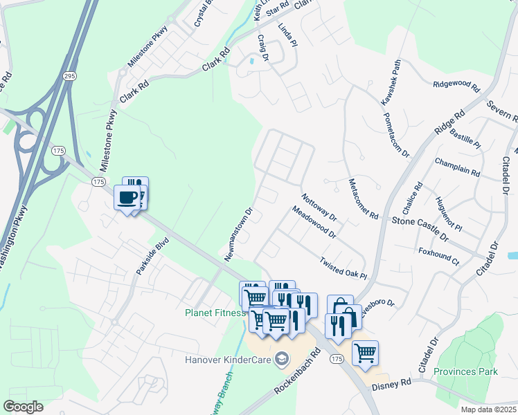map of restaurants, bars, coffee shops, grocery stores, and more near 2643 Hardaway Circle in Hanover