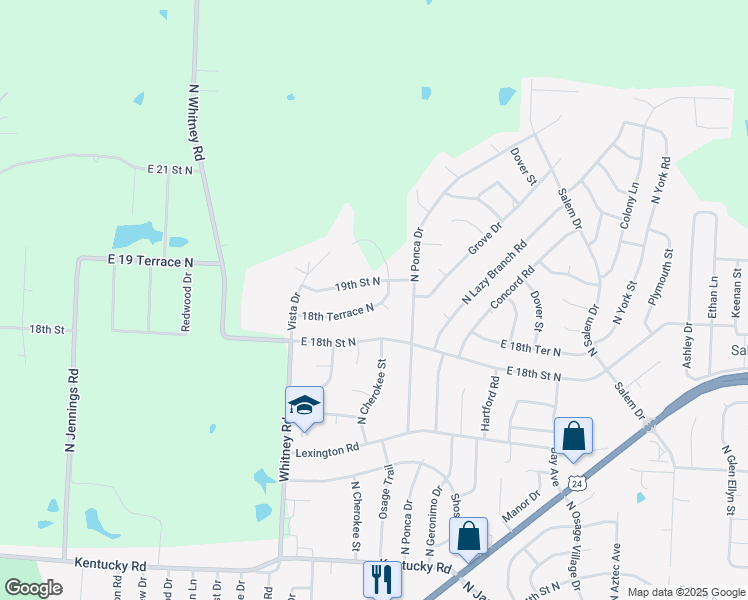 map of restaurants, bars, coffee shops, grocery stores, and more near 18300 East 18 Terrace North in Independence