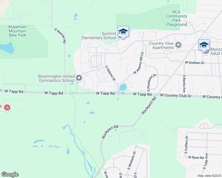 map of restaurants, bars, coffee shops, grocery stores, and more near 2700 South Adams Street in Bloomington