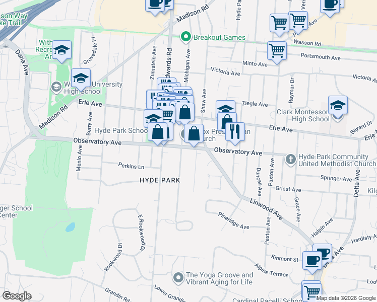map of restaurants, bars, coffee shops, grocery stores, and more near 1321 Morten Street in Cincinnati