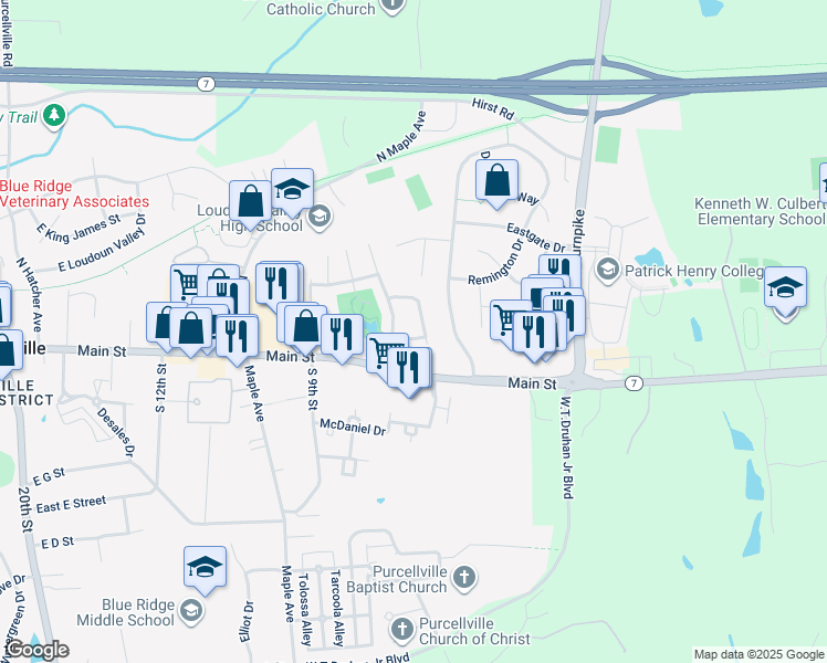 map of restaurants, bars, coffee shops, grocery stores, and more near 911 Serenity Grove Terrace in Purcellville