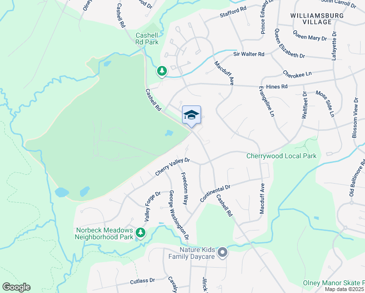 map of restaurants, bars, coffee shops, grocery stores, and more near 17108 Cherry Valley Court in Rockville