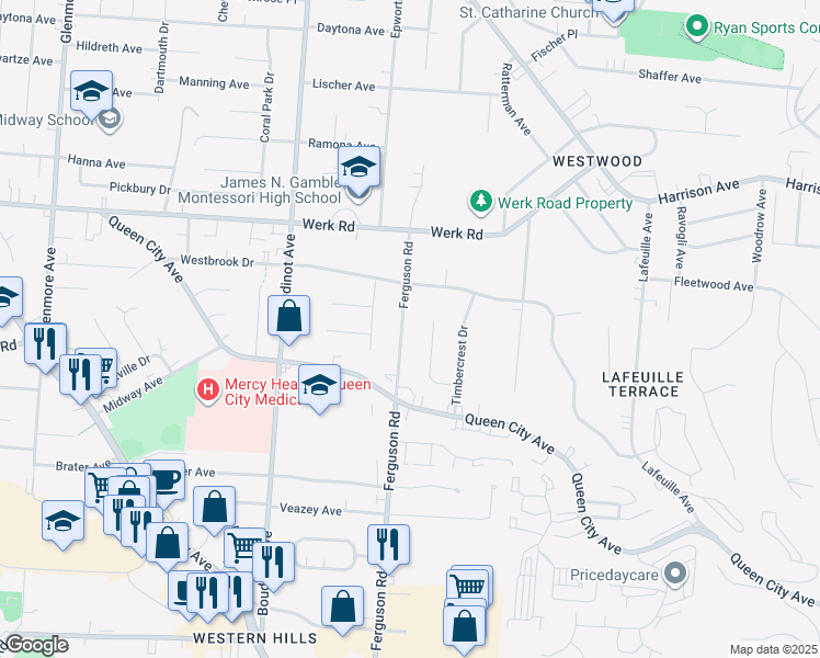 map of restaurants, bars, coffee shops, grocery stores, and more near 3015 Ferguson Road in Cincinnati