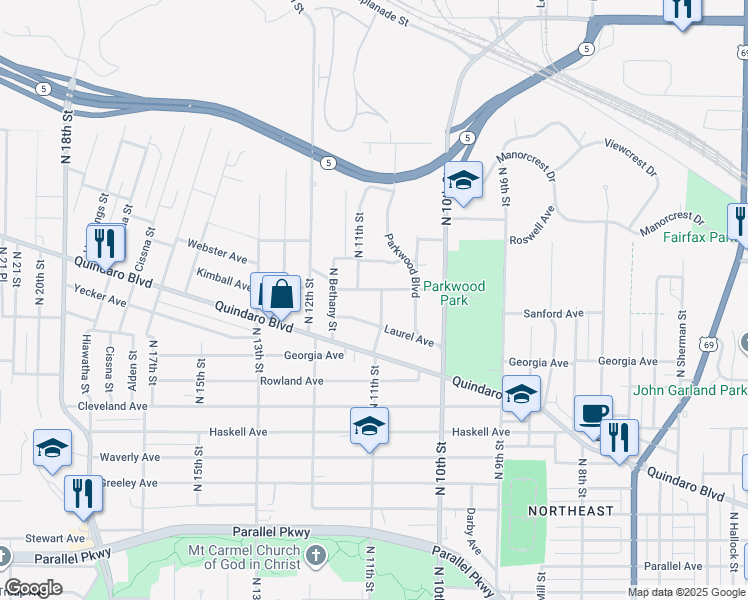 map of restaurants, bars, coffee shops, grocery stores, and more near 1062 Kimball Avenue in Kansas City