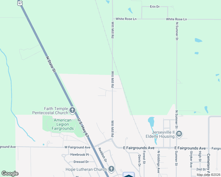 map of restaurants, bars, coffee shops, grocery stores, and more near 1242 Witt Mill Road in Jerseyville