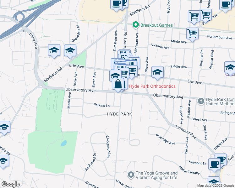 map of restaurants, bars, coffee shops, grocery stores, and more near 3401 Edwards Road in Cincinnati
