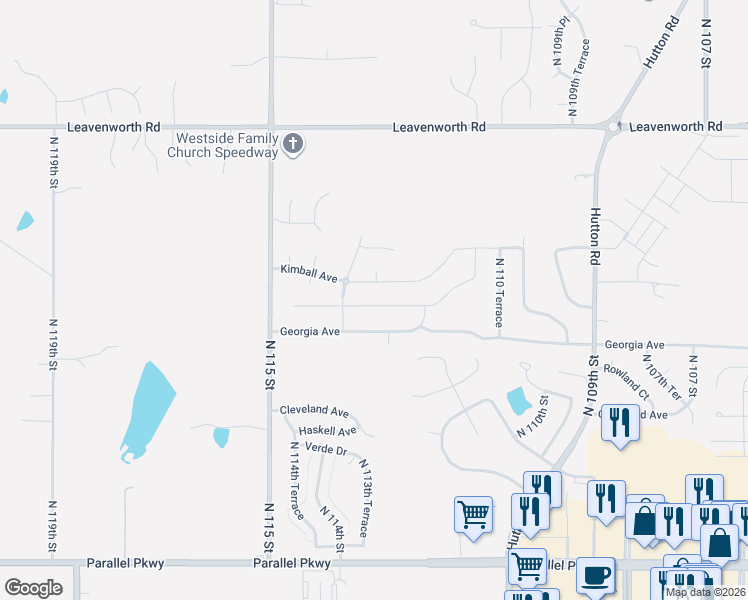 map of restaurants, bars, coffee shops, grocery stores, and more near 11314 Kimball Avenue in Kansas City