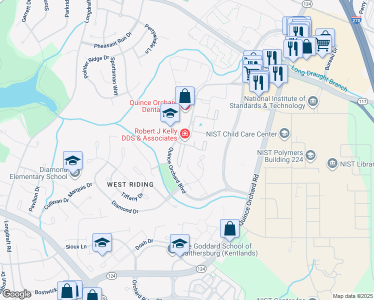map of restaurants, bars, coffee shops, grocery stores, and more near 876 Quince Orchard Boulevard in Gaithersburg