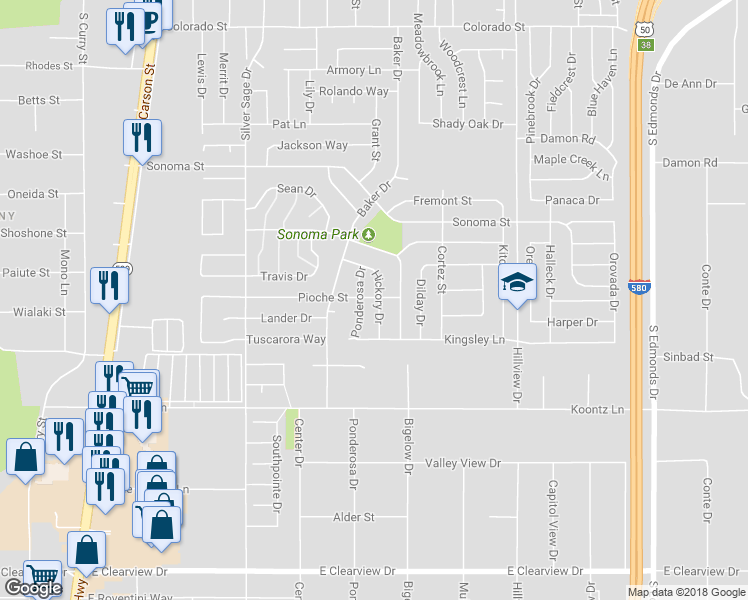 map of restaurants, bars, coffee shops, grocery stores, and more near 909 Pioche Street in Carson City