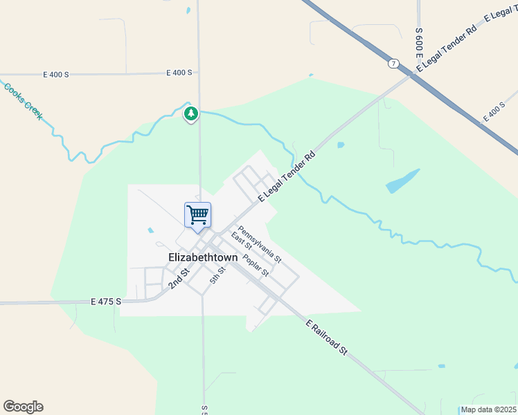 map of restaurants, bars, coffee shops, grocery stores, and more near 10203 East Legal Tender Road in Elizabethtown