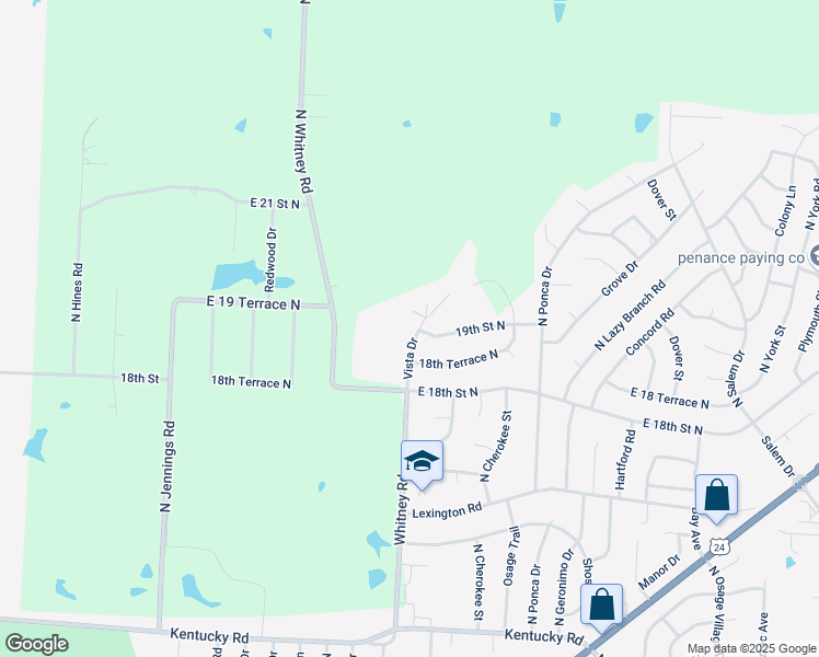 map of restaurants, bars, coffee shops, grocery stores, and more near 1820 North Vista Street in Independence