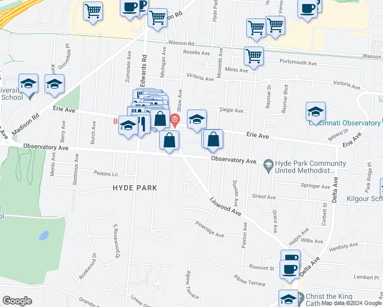 map of restaurants, bars, coffee shops, grocery stores, and more near 2821 Astoria Avenue in Cincinnati