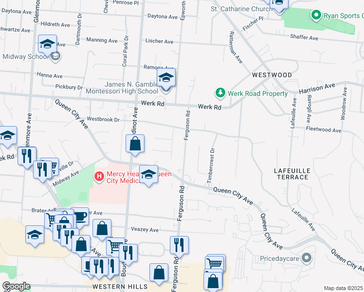 map of restaurants, bars, coffee shops, grocery stores, and more near 3003 Ferguson Road in Cincinnati
