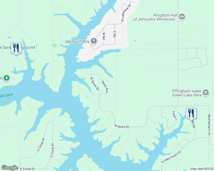 map of restaurants, bars, coffee shops, grocery stores, and more near 9356 Nees Avenue in Effingham