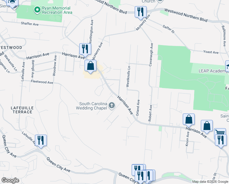 map of restaurants, bars, coffee shops, grocery stores, and more near 2332 Harrison Avenue in Cincinnati