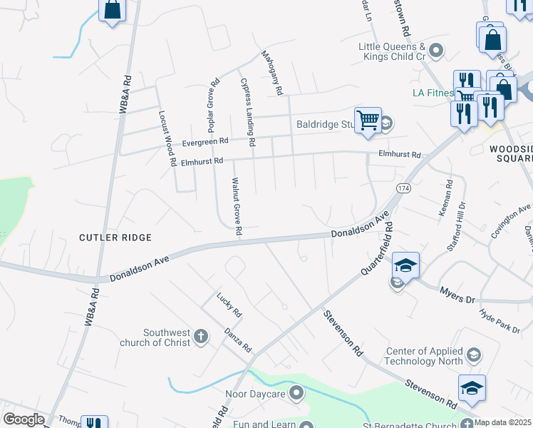 map of restaurants, bars, coffee shops, grocery stores, and more near 7907 Poplar Grove Road in Severn