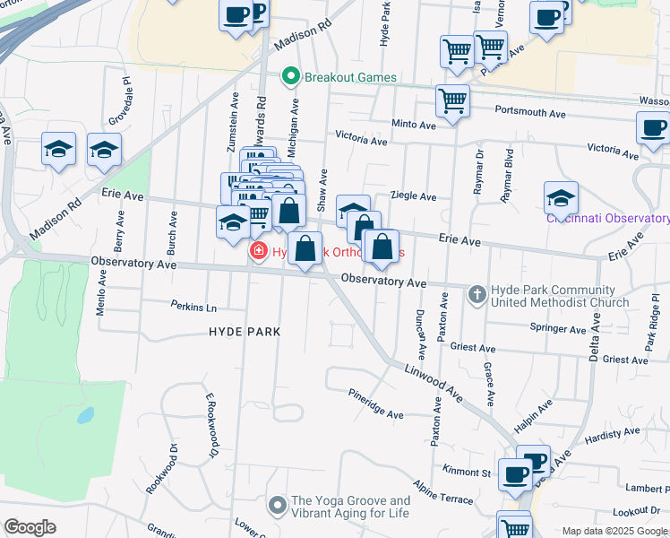map of restaurants, bars, coffee shops, grocery stores, and more near 2821 Astoria Avenue in Cincinnati