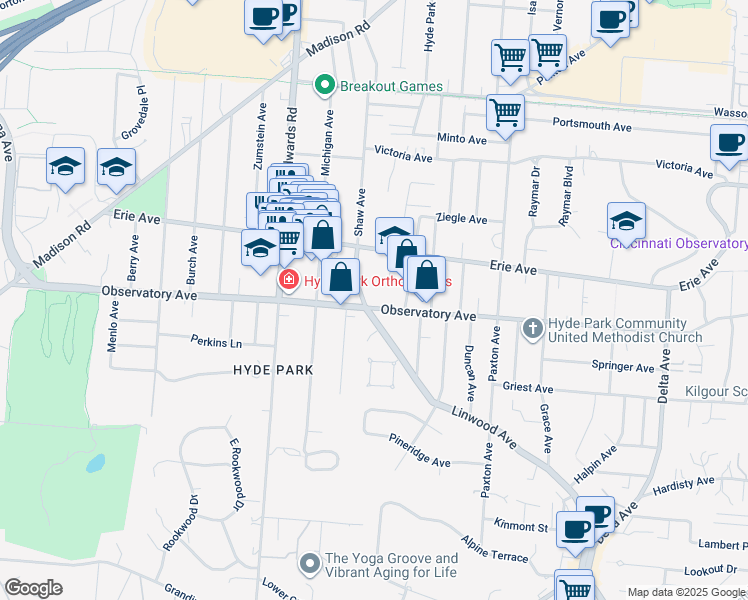 map of restaurants, bars, coffee shops, grocery stores, and more near 2821 Astoria Avenue in Cincinnati