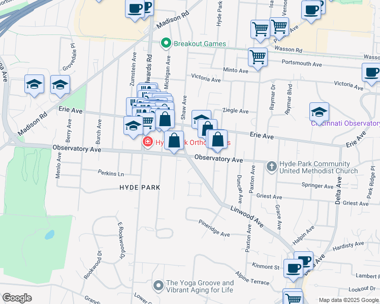 map of restaurants, bars, coffee shops, grocery stores, and more near 2821 Astoria Avenue in Cincinnati