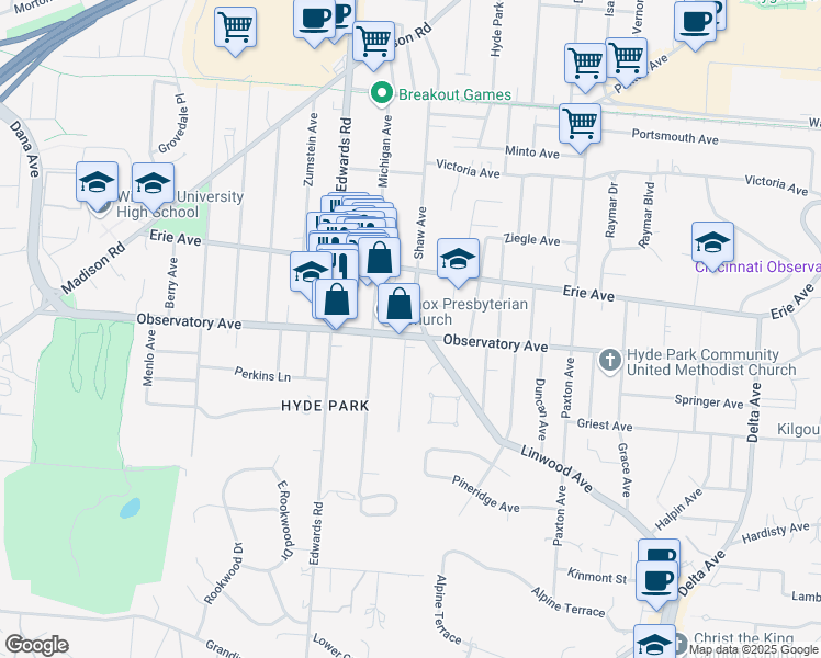 map of restaurants, bars, coffee shops, grocery stores, and more near 2749 Linshaw Court in Cincinnati