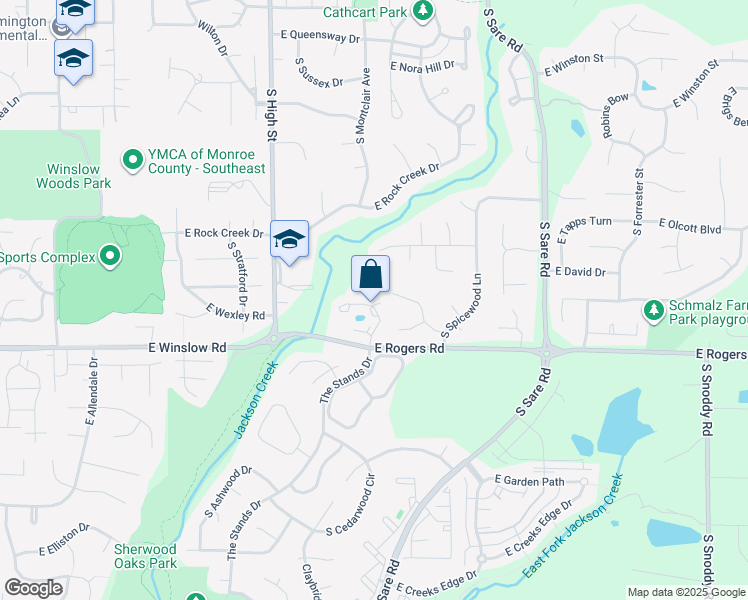 map of restaurants, bars, coffee shops, grocery stores, and more near 2500 E Poplar Dr in Bloomington