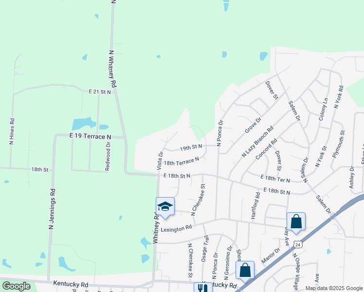 map of restaurants, bars, coffee shops, grocery stores, and more near 18200 19th Street North in Independence