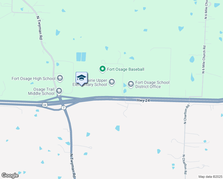 map of restaurants, bars, coffee shops, grocery stores, and more near 24810 East US Highway 24 in Independence