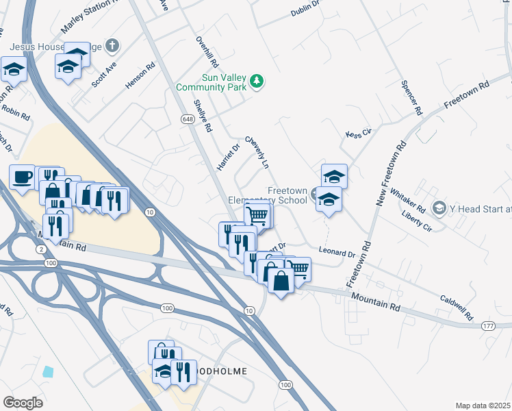 map of restaurants, bars, coffee shops, grocery stores, and more near 1110 Cedarcliff Drive in Glen Burnie