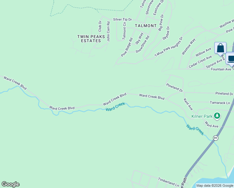 map of restaurants, bars, coffee shops, grocery stores, and more near 950 Ward Creek Boulevard in Tahoe City