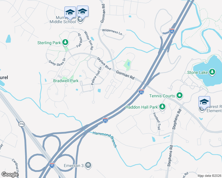 map of restaurants, bars, coffee shops, grocery stores, and more near 8420 Upper Sky Way in Laurel