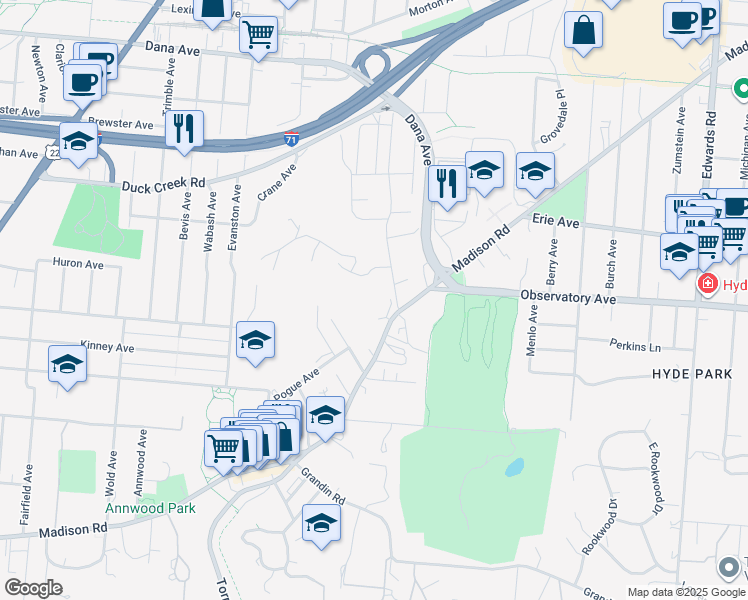 map of restaurants, bars, coffee shops, grocery stores, and more near 2324 Madison Road in Cincinnati
