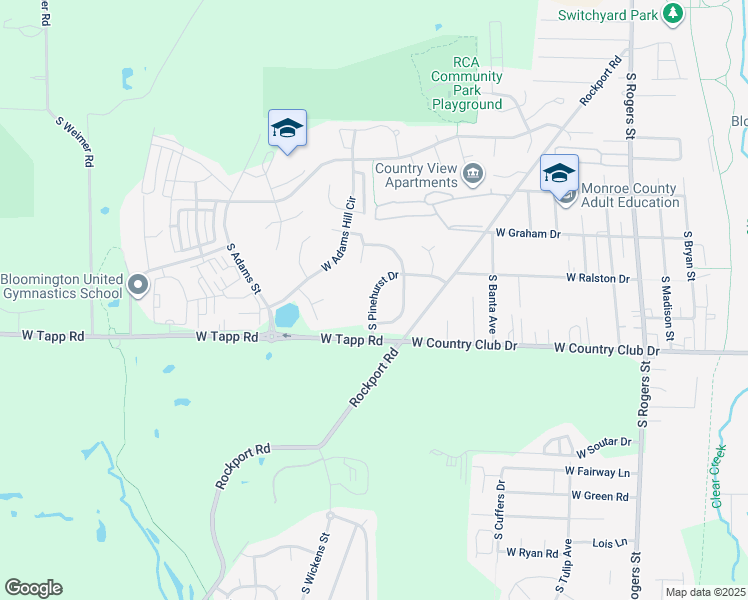 map of restaurants, bars, coffee shops, grocery stores, and more near 2722 South Pinehurst Drive in Bloomington