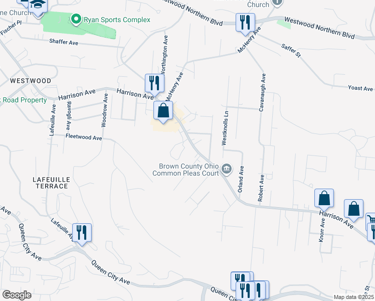 map of restaurants, bars, coffee shops, grocery stores, and more near 2371 Harrison Avenue in Cincinnati