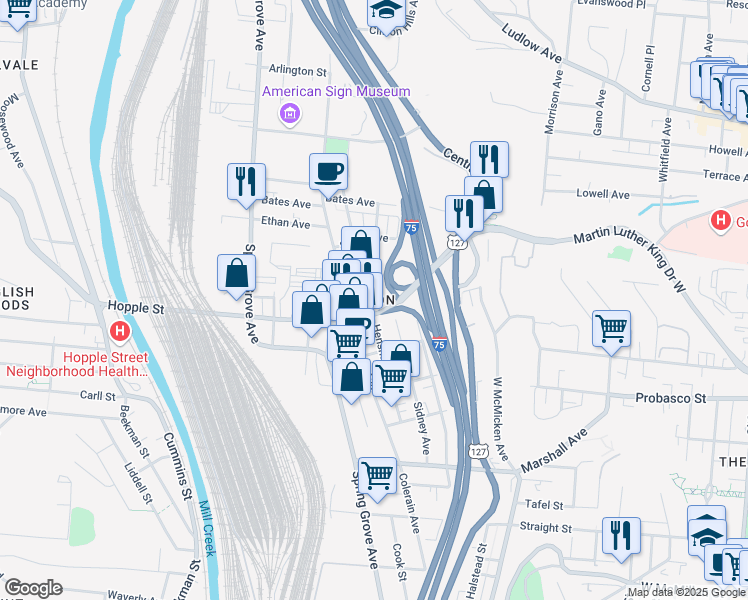 map of restaurants, bars, coffee shops, grocery stores, and more near 3000 Henshaw Avenue in Cincinnati