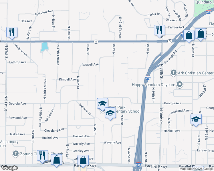 map of restaurants, bars, coffee shops, grocery stores, and more near 4348 Yecker Ave in Kansas City
