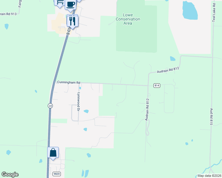 map of restaurants, bars, coffee shops, grocery stores, and more near 22840 Cunningham Road in Mexico