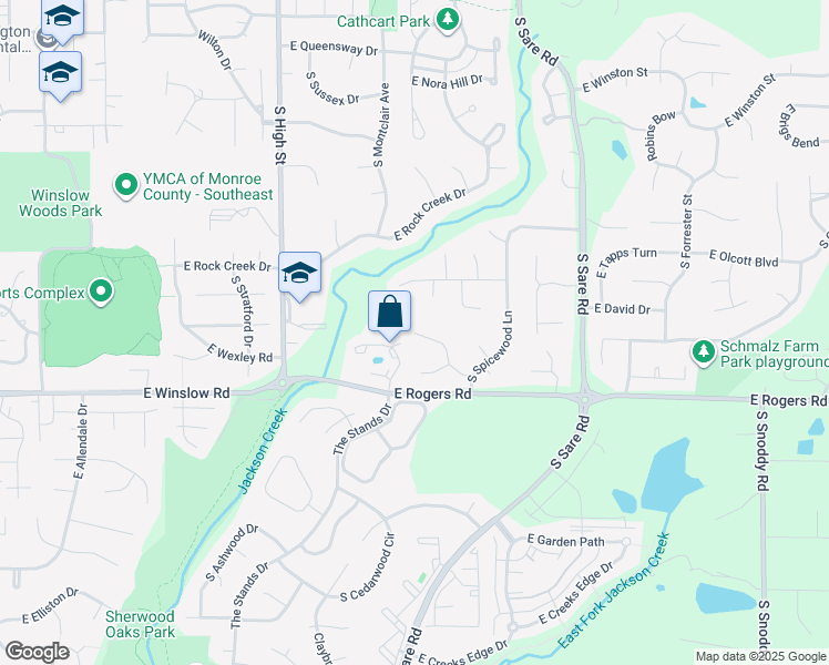 map of restaurants, bars, coffee shops, grocery stores, and more near 2500 E Poplar Dr in Bloomington