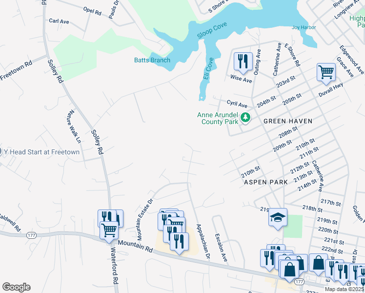 map of restaurants, bars, coffee shops, grocery stores, and more near 214 Windy Ridge Court in Pasadena