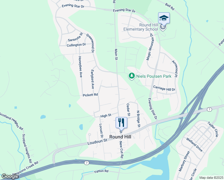 map of restaurants, bars, coffee shops, grocery stores, and more near 4 Cinnamon Fern Road in Round Hill