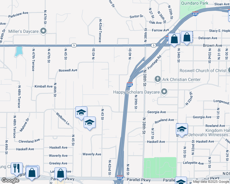 map of restaurants, bars, coffee shops, grocery stores, and more near 2822 North 41st Street in Kansas City