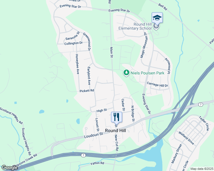 map of restaurants, bars, coffee shops, grocery stores, and more near 4 Cinnamon Fern Road in Round Hill