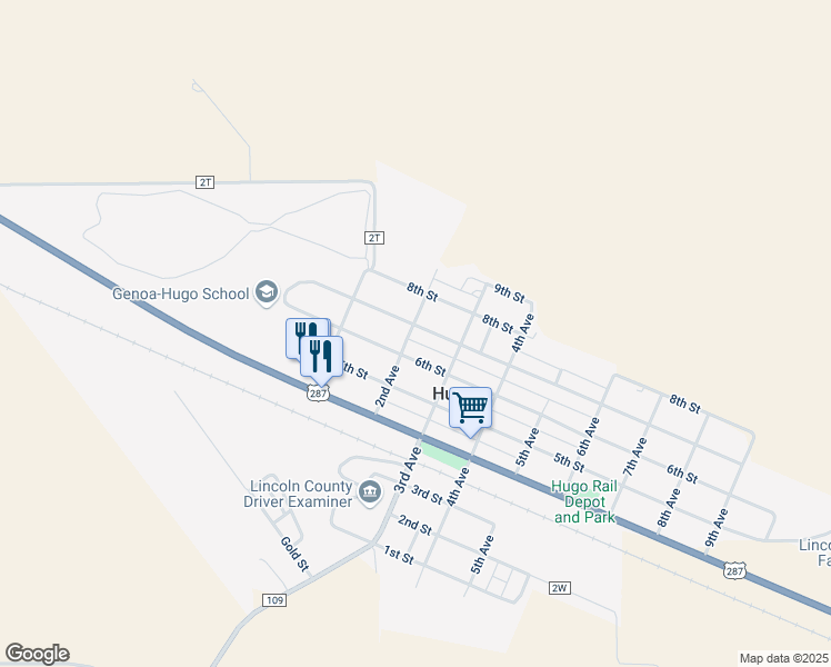 map of restaurants, bars, coffee shops, grocery stores, and more near 704 2nd Avenue in Hugo